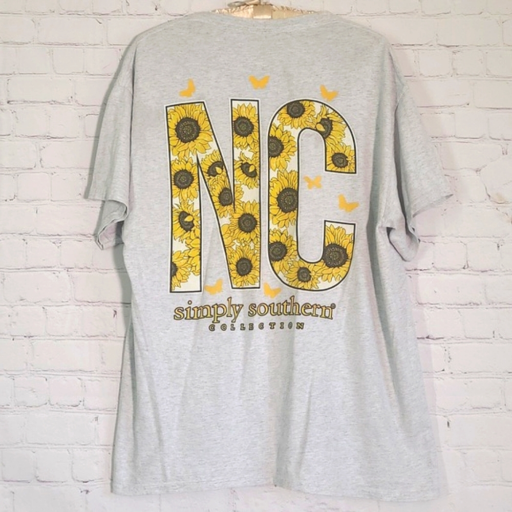 Simply Southern Sunflower North Carolina Front & Back Graphic Tee Womens Size L